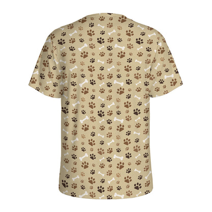 Beige Paw And Bone Pattern Print Men's Sports T-Shirt