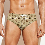 Beige Paw And Bone Pattern Print Men's Swim Briefs