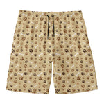 Beige Paw And Bone Pattern Print Men's Swim Trunks