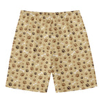 Beige Paw And Bone Pattern Print Men's Swim Trunks