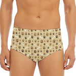 Beige Paw And Bone Pattern Print Men's Triangle Swim Briefs