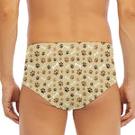 Beige Paw And Bone Pattern Print Men's Triangle Swim Briefs