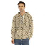 Beige Paw And Bone Pattern Print Men's Velvet Pullover Hoodie