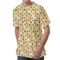Beige Paw And Bone Pattern Print Men's Velvet T-Shirt