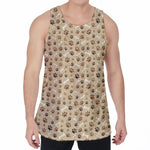 Beige Paw And Bone Pattern Print Men's Velvet Tank Top