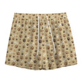 Beige Paw And Bone Pattern Print Mesh Shorts