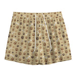 Beige Paw And Bone Pattern Print Mesh Shorts