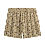 Beige Paw And Bone Pattern Print Mesh Shorts