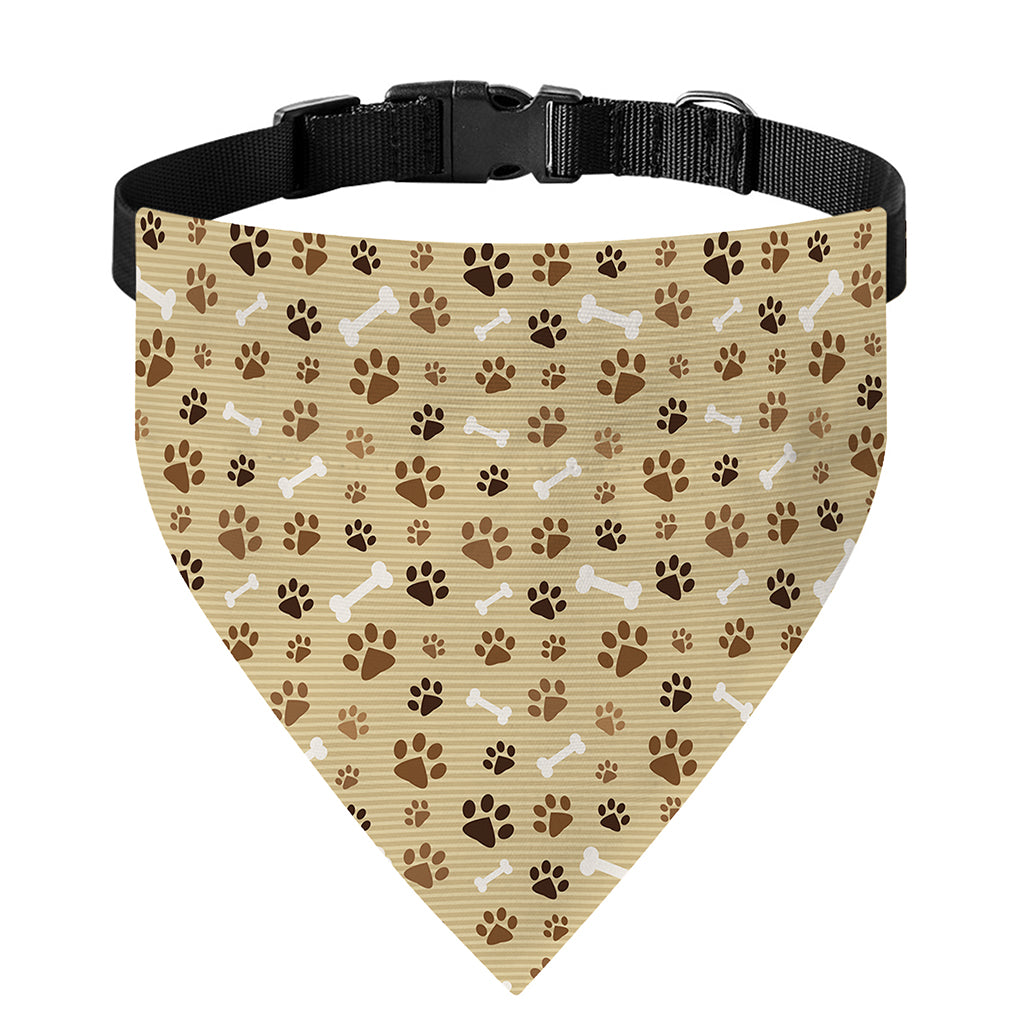 Beige Paw And Bone Pattern Print Over The Collar Dog Bandana