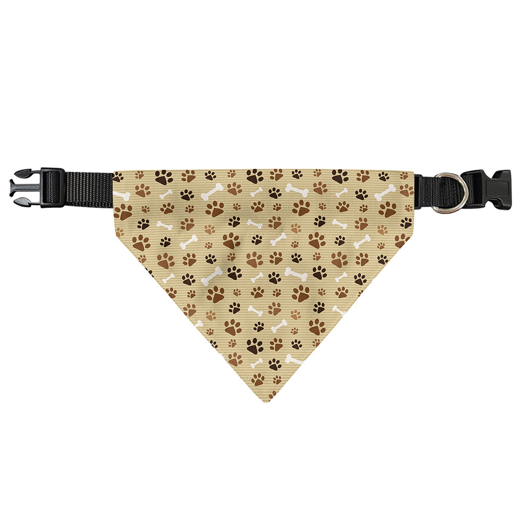 Beige Paw And Bone Pattern Print Over The Collar Dog Bandana