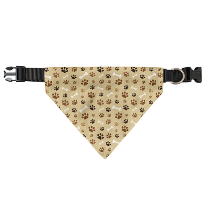 Beige Paw And Bone Pattern Print Over The Collar Dog Bandana