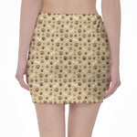 Beige Paw And Bone Pattern Print Pencil Mini Skirt