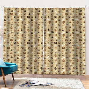 Beige Paw And Bone Pattern Print Pencil Pleat Curtains