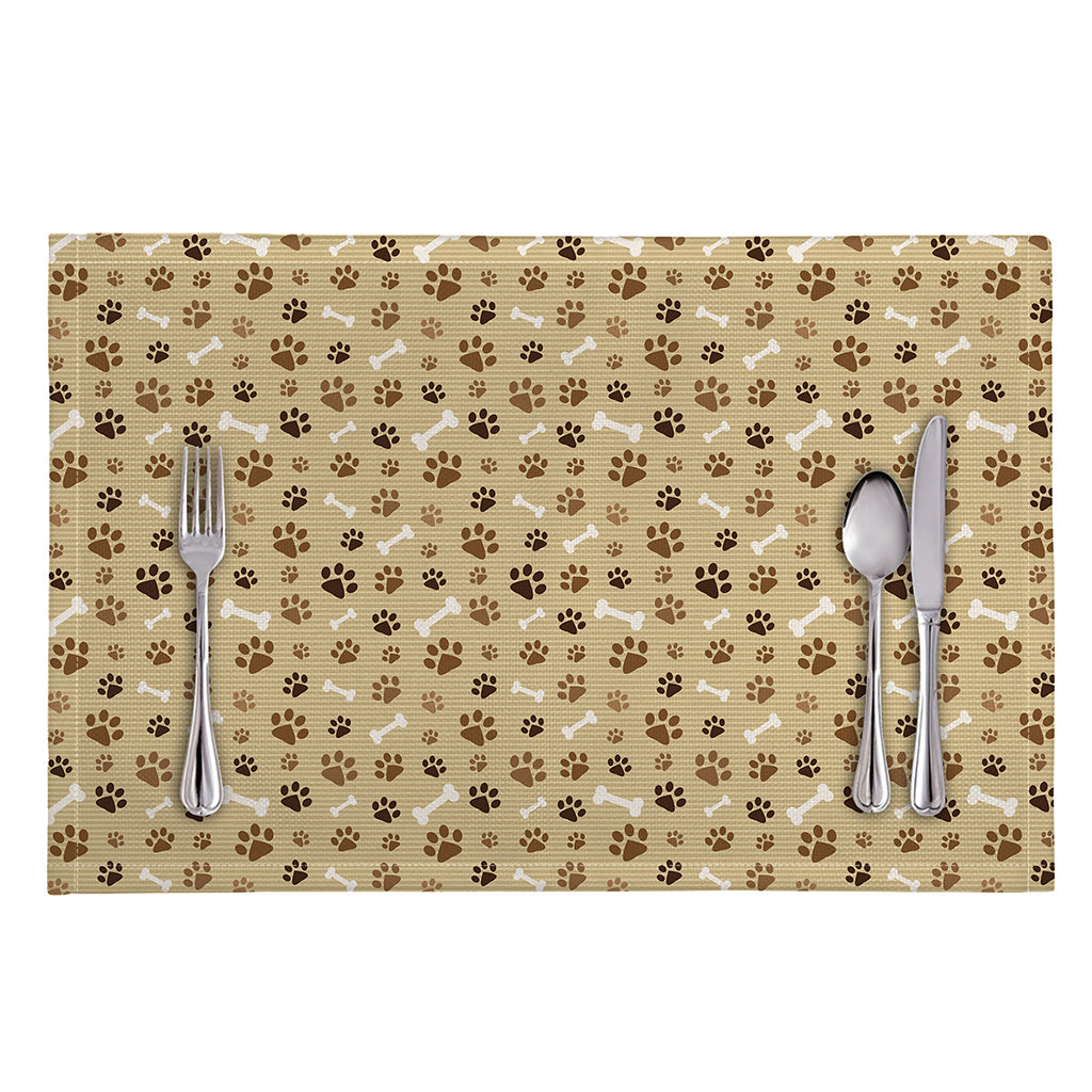 Beige Paw And Bone Pattern Print Placemat