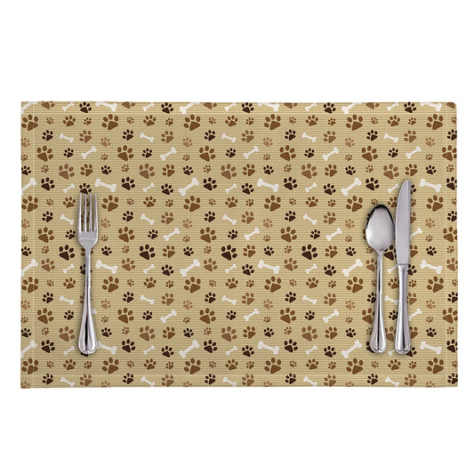 Beige Paw And Bone Pattern Print Placemat