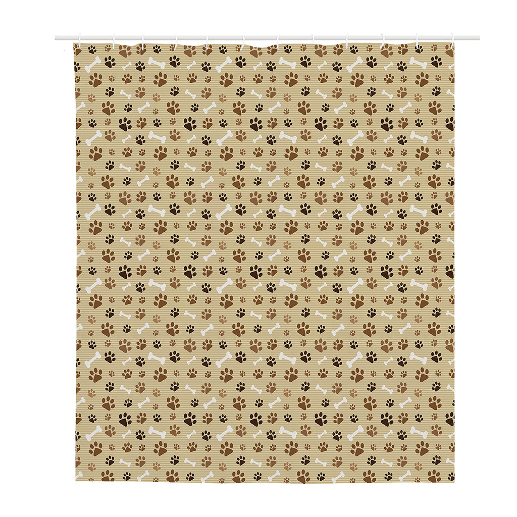 Beige Paw And Bone Pattern Print Polyester Shower Curtain