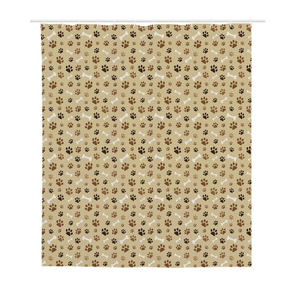 Beige Paw And Bone Pattern Print Polyester Shower Curtain
