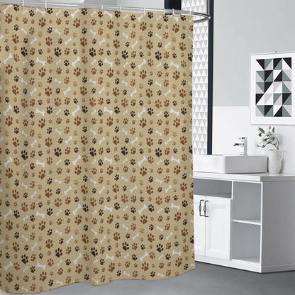 Beige Paw And Bone Pattern Print Premium Shower Curtain