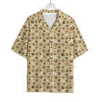 Beige Paw And Bone Pattern Print Rayon Hawaiian Shirt