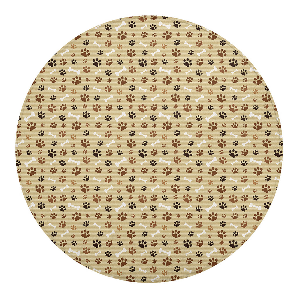 Beige Paw And Bone Pattern Print Round Blanket
