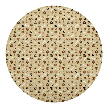 Beige Paw And Bone Pattern Print Round Blanket