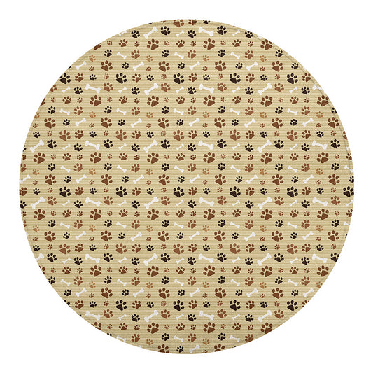 Beige Paw And Bone Pattern Print Round Blanket