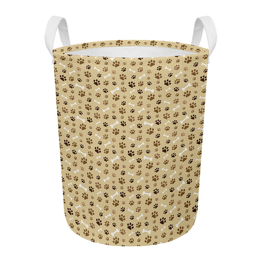 Beige Paw And Bone Pattern Print Round Laundry Basket