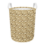 Beige Paw And Bone Pattern Print Round Laundry Basket