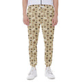 Beige Paw And Bone Pattern Print Joggers