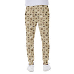 Beige Paw And Bone Pattern Print Scuba Joggers