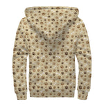 Beige Paw And Bone Pattern Print Sherpa Lined Zip Up Hoodie