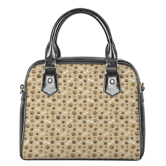Beige Paw And Bone Pattern Print Shoulder Handbag