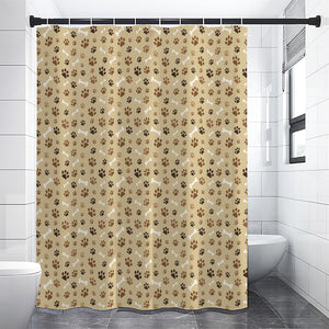 Beige Paw And Bone Pattern Print Shower Curtain