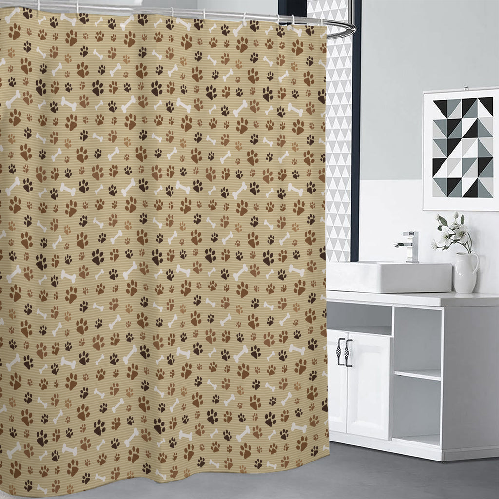 Beige Paw And Bone Pattern Print Shower Curtain