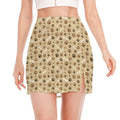 Beige Paw And Bone Pattern Print Side Slit Mini Skirt