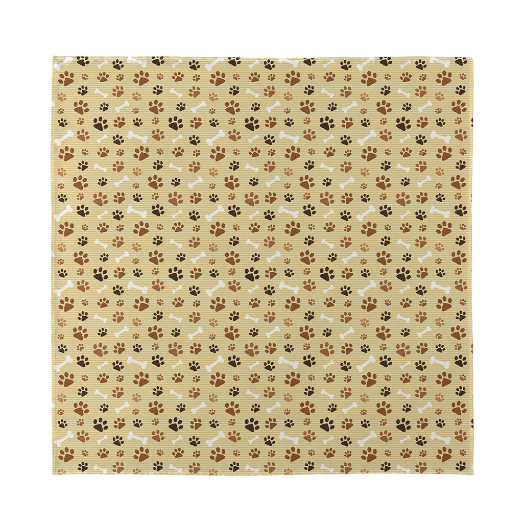 Beige Paw And Bone Pattern Print Silk Bandana