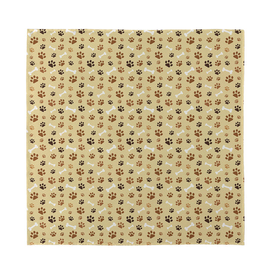 Beige Paw And Bone Pattern Print Silk Bandana