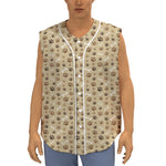 Beige Paw And Bone Pattern Print Sleeveless Baseball Jersey