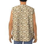 Beige Paw And Bone Pattern Print Sleeveless Baseball Jersey