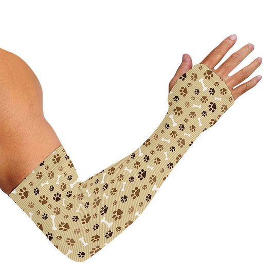 Beige Paw And Bone Pattern Print Sun Protection Arm Sleeves