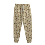 Beige Paw And Bone Pattern Print Sweatpants