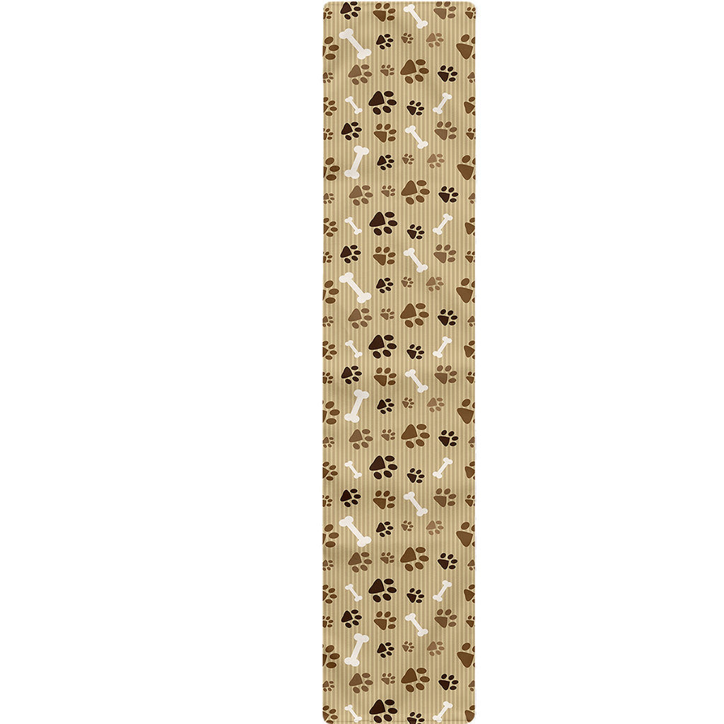 Beige Paw And Bone Pattern Print Table Runner