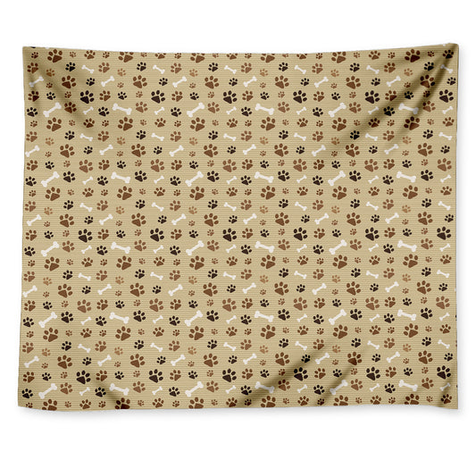 Beige Paw And Bone Pattern Print Tapestry