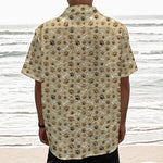 Beige Paw And Bone Pattern Print Textured Short Sleeve Shirt
