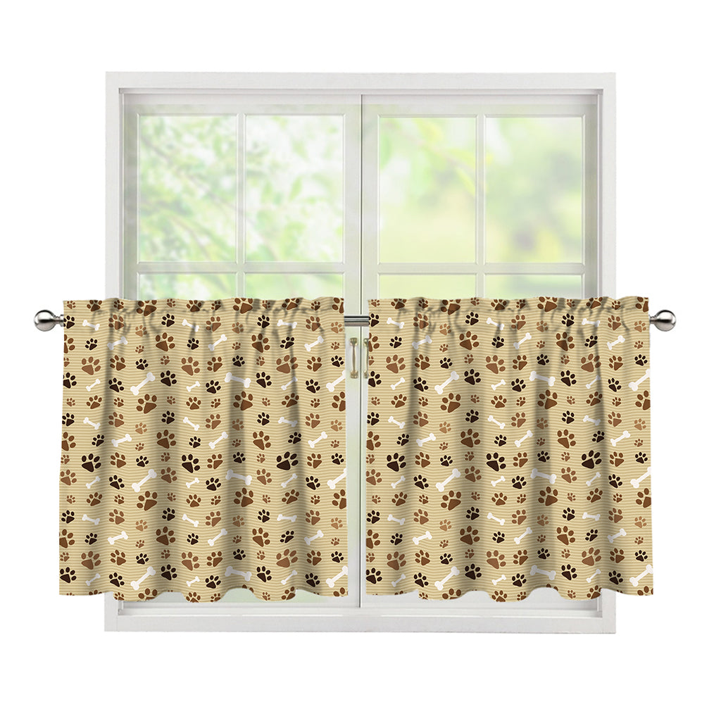 Beige Paw And Bone Pattern Print Tier Curtains