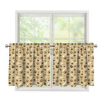 Beige Paw And Bone Pattern Print Tier Curtains