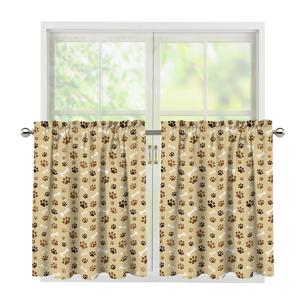 Beige Paw And Bone Pattern Print Tier Curtains
