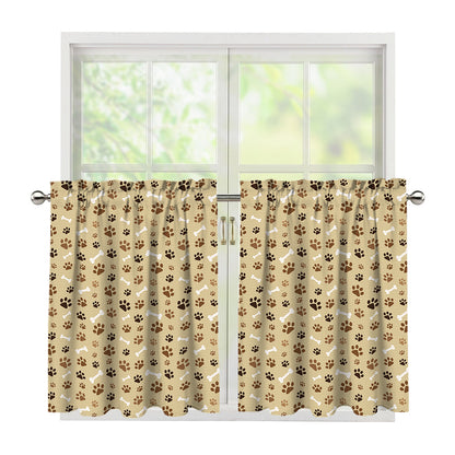 Beige Paw And Bone Pattern Print Tier Curtains