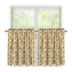 Beige Paw And Bone Pattern Print Tier Curtains
