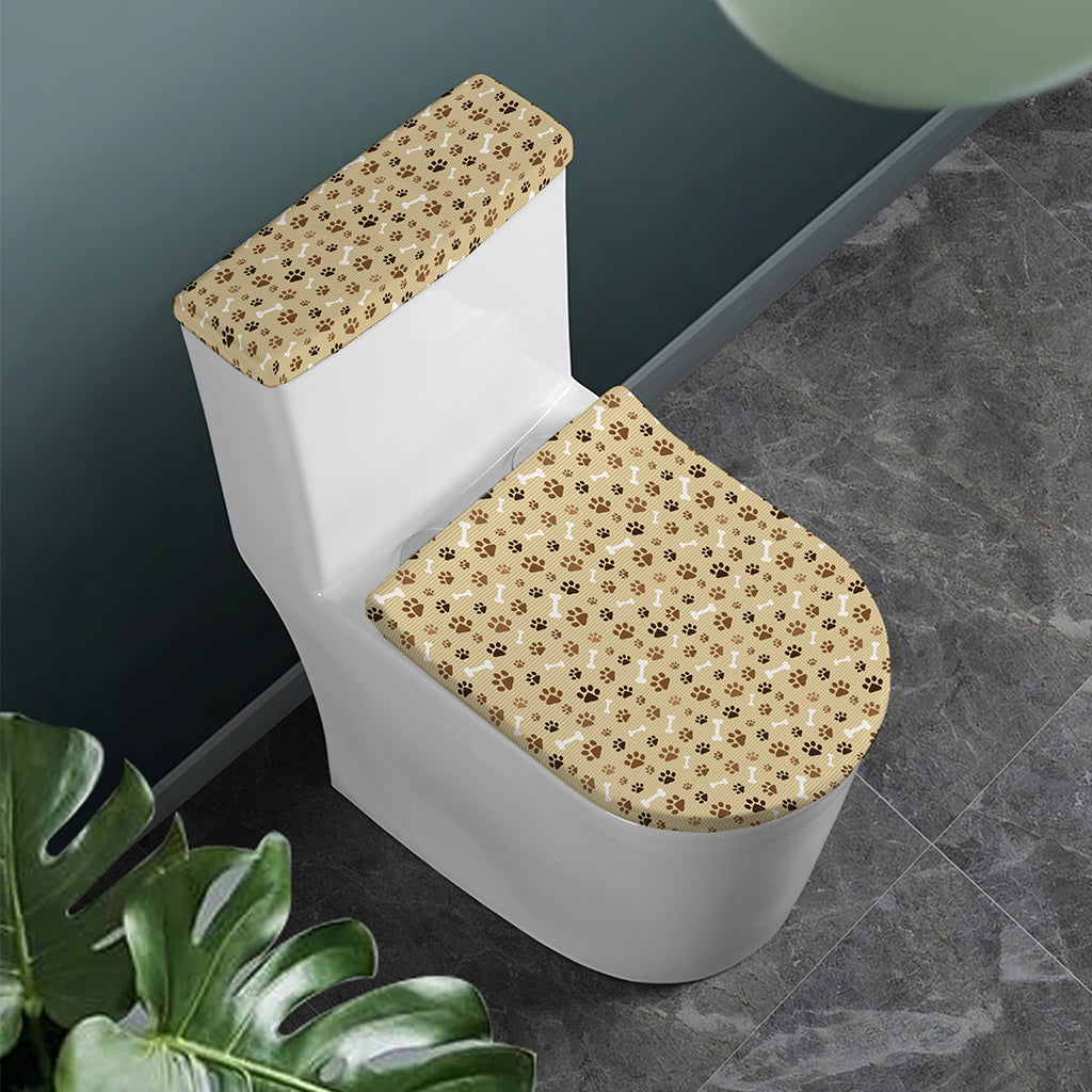 Beige Paw And Bone Pattern Print Toilet Lid And Tank Cover Set